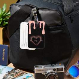 Girly Blush Roze Verf Drip Glitter Monogram Bagagelabel