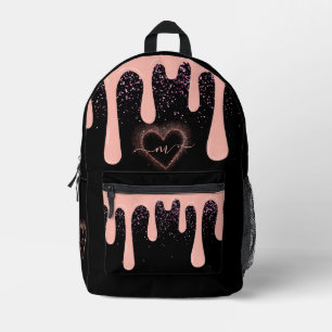 Girly Blush Roze Verf Drip Glitter Monogrammed Bedrukte Rugzak