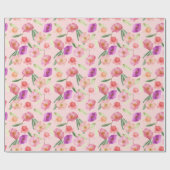 Girly Blush Roze Waterverf Flowers Cadeaupapier (Vlak)