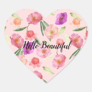 Girly Blush Roze Waterverf Flowers Hart Sticker