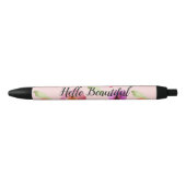 Girly Blush Roze Waterverf Flowers Zwarte Inkt Pen (Voorkant)