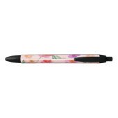 Girly Blush Roze Waterverf Flowers Zwarte Inkt Pen (Achterkant)