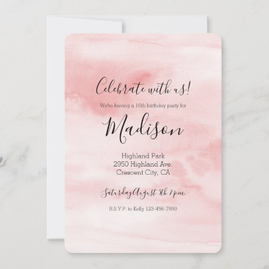 Girly Blush Roze Waterverf gepersonaliseerd Kaart (Voorkant)