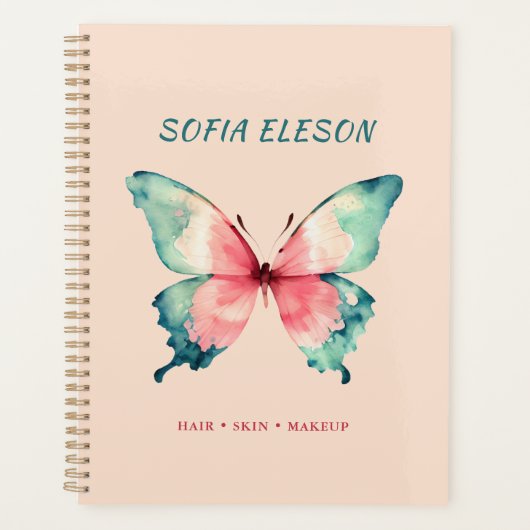 Girly Blush Roze Waterverf Vlinder Afspraak Planner (Voorkant)
