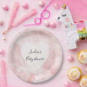 Girly Blush Roze Wit Waterverf Hart Papieren Bordje (Feest)