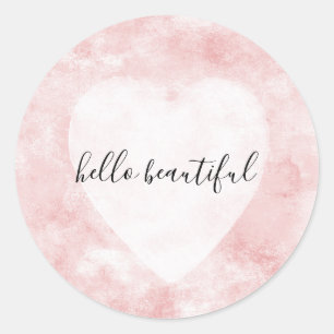 Girly Blush Roze Wit Waterverf Hart Ronde Sticker