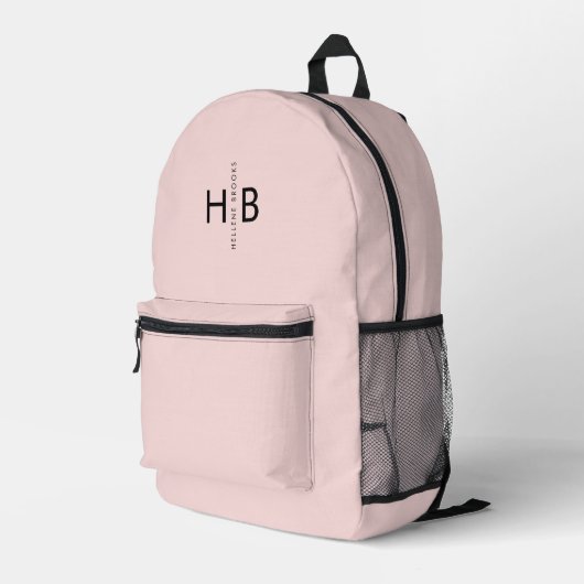 Girly Blush Roze & Zwart Initiaal Monogram Bedrukte Rugzak (Achterkant Hoek Rechts)