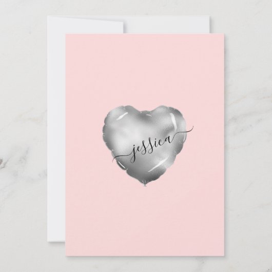 Girly Blush Silver Foil Heart Balloon Quinceañera Kaart (Achterkant)