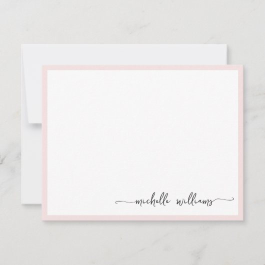Girly Blush Stijlvolle Monogram Naam Handtekening  Notitiekaartje (Voorkant)
