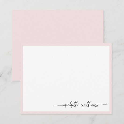 Girly Blush Stijlvolle Monogram Naam Handtekening  Notitiekaartje (Voorkant / Achterkant)