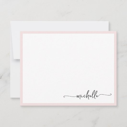 Girly Blush Stijlvolle Monogram Naam Script Notitiekaartje (Voorkant)
