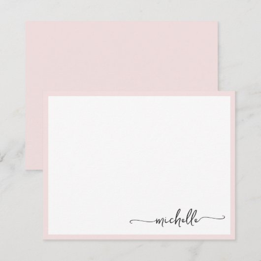 Girly Blush Stijlvolle Monogram Naam Script Notitiekaartje (Voorkant / Achterkant)