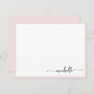 Girly Blush Stijlvolle Monogram Naam Script Notitiekaartje