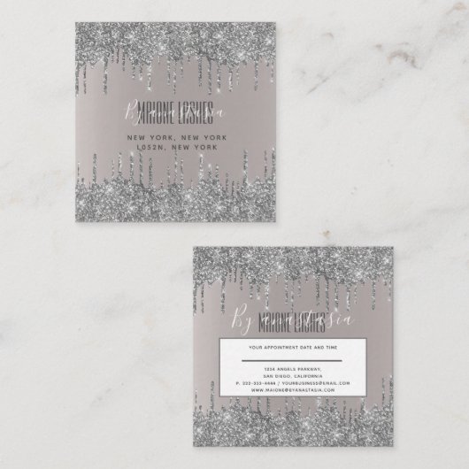 Girly Blush Zilver Glittery Oogdruppels Art Make-u Vierkante Visitekaartje (Voorkant / Achterkant)
