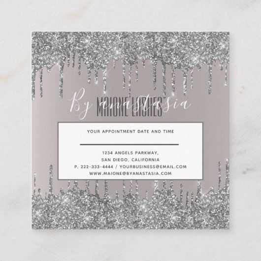 Girly Blush Zilver Glittery Oogdruppels Art Make-u Vierkante Visitekaartje (Achterkant)