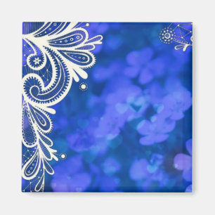 Girly bohemian chic blauw bloemen witte kant magneet