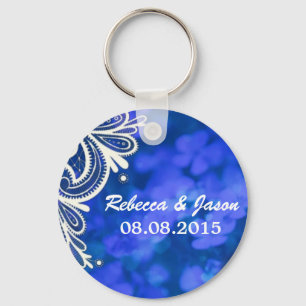 Girly bohemian chic blauw bloemen witte kant sleutelhanger