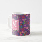 Girly Bohemian Colorful Flowers Monogram Koffiemok (Voorkant links)