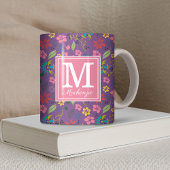 Girly Bohemian Colorful Flowers Monogram Koffiemok