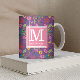 Girly Bohemian Colorful Flowers Monogram Koffiemok