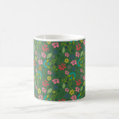 Girly Bohemian Flowers Forest Green and Pink Koffiemok (Center)