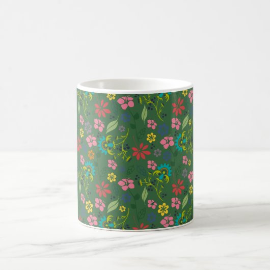 Girly Bohemian Flowers Forest Green and Pink Koffiemok (Center)