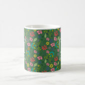 Girly Bohemian Flowers Forest Green Monogram Koffiemok (Center)