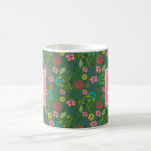Girly Bohemian Flowers Forest Green Pink Monogram Koffiemok (Center)