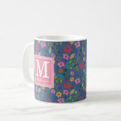 Girly Bohemian Flowers Monogram Koffiemok (Voorkant links)