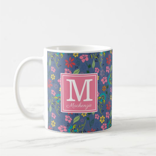 Girly Bohemian Flowers Monogram Koffiemok (Links)