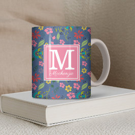 Girly Bohemian Flowers Monogram Koffiemok