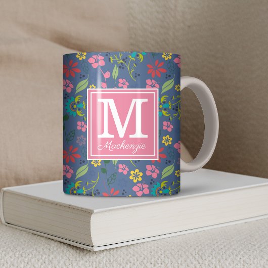 Girly Bohemian Flowers Monogram Koffiemok