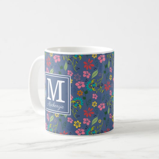 Girly Bohemian Flowers Monogram Koffiemok (Voorkant links)