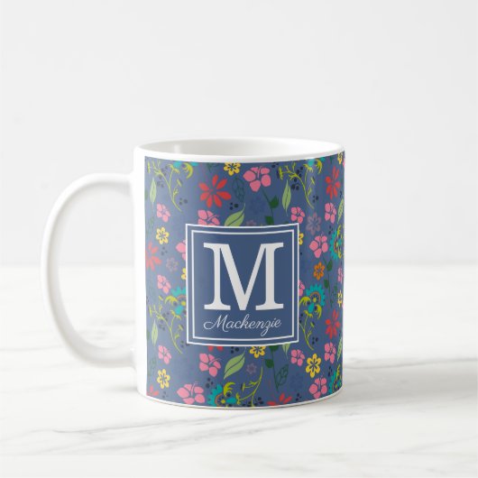 Girly Bohemian Flowers Monogram Koffiemok (Links)