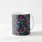 Girly Bohemian Flowers Navy Blauw en Roze Koffiemok (Voorkant rechts)