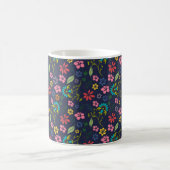 Girly Bohemian Flowers Navy Blauw en Roze Koffiemok (Center)