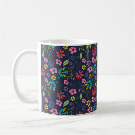 Girly Bohemian Flowers Navy Blauw en Roze Koffiemok