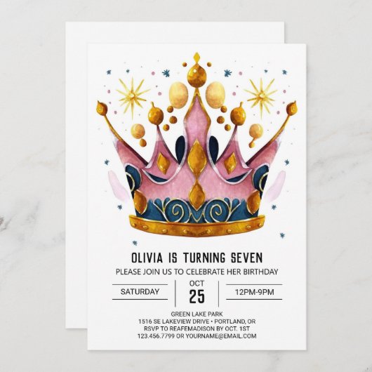 Girly Bohemian Prinses Kroon Verjaardag Kaart (Voorkant / Achterkant)