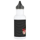 Girly Boho Classy Zwart Gestreept Bloemen Monogram Waterfles (Links)