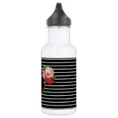Girly Boho Classy Zwart Gestreept Bloemen Monogram Waterfles (Rechts)