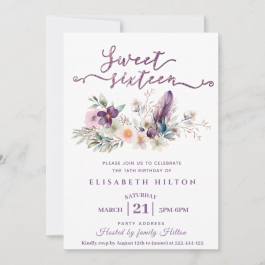 Girly boho floral Glitter typografie zoet 16 Kaart (Voorkant)