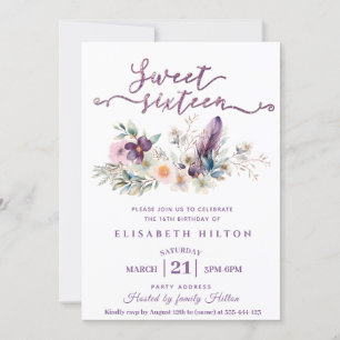 Girly boho floral Glitter typografie zoet 16 Kaart
