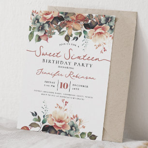Girly Boho Herfst Bloemige Sweet 16 Verjaardagsfee Kaart