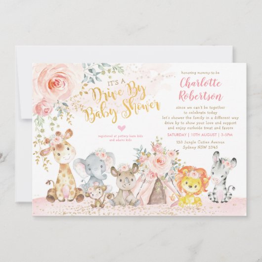 Girly Boho Oerwoud Dieren Rijden Door Baby shower Kaart (Voorkant)