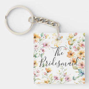 Girly Boho Oranje Roze Waterverf Wildflowers Sleutelhanger