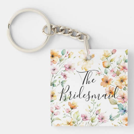 Girly Boho Oranje Roze Waterverf Wildflowers Sleutelhanger (voorkant)