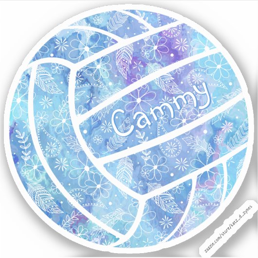 Girly Boho Paisley Doodle Blue Volleybal Sticker (Voorkant)