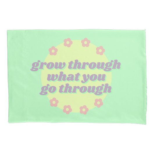 Girly Boho Pastel Groen Quote Retro Bloemen Kussensloop (Voorkant-Links)