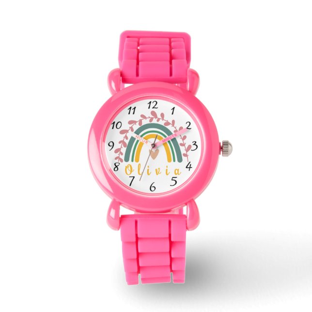 Girly Boho Rainbow met persoonlijke naam Horloge (Voorkant)