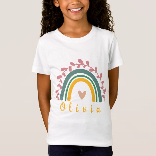 Girly Boho Rainbow met persoonlijke naam T-shirt (Voorkant)